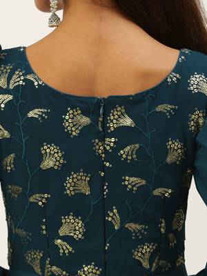 Ethnovogue Ready To Wear Teal Blue Georgette Embroidered N Art Silk Gown 4