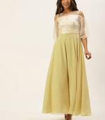 Ethnovogue Ready To Wear White N Beige Embroidered Sequins Gown
