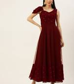 Ethnovogue Ready To Wear Maroon Embroidered One Shoulder Gown