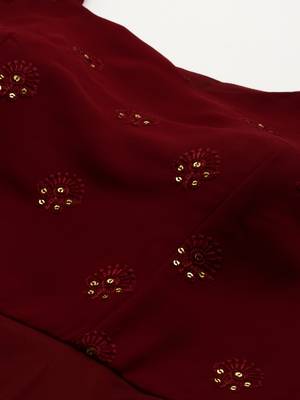 Ethnovogue Ready To Wear Maroon Embroidered One Shoulder Gown 4
