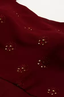 Ethnovogue Ready To Wear Maroon Embroidered One Shoulder Gown