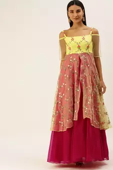 Ethnovogue Ready To Wear Mint Green Organza N Layered Style Gown