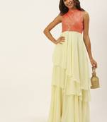 Ethnovogue Ready To Wear Off White N Peach Georgette Embroidered Gown