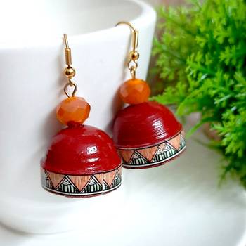 Red agate jhumkas 1