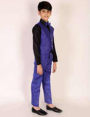 Navy Blue 3 Piece Baba Suit Set Cotton For boys // Western Wear 1