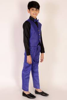 Navy Blue 3 Piece Baba Suit Set Cotton For boys // Western Wear
