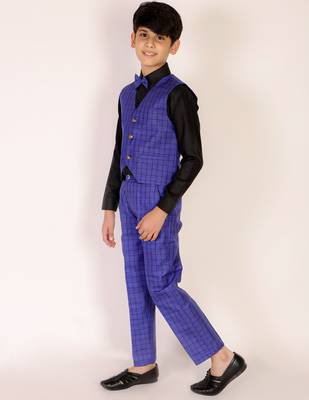 Navy Blue 3 Piece Baba Suit Set Cotton For boys // Western Wear 2