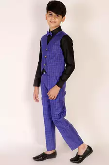 Navy Blue 3 Piece Baba Suit Set Cotton For boys // Western Wear