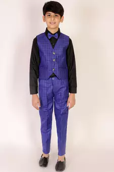 Navy Blue 3 Piece Baba Suit Set Cotton For boys // Western Wear