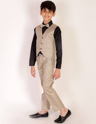 Beige 3 Piece Baba Suit Set Cotton For boys // Western Wear 3