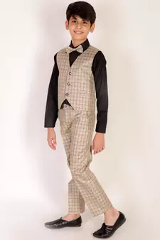 Beige 3 Piece Baba Suit Set Cotton For boys // Western Wear