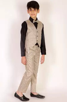 Beige 3 Piece Baba Suit Set Cotton For boys // Western Wear