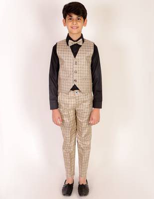 Beige 3 Piece Baba Suit Set Cotton For boys // Western Wear 1