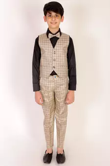 Beige 3 Piece Baba Suit Set Cotton For boys // Western Wear