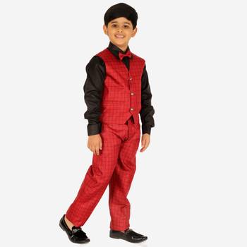 Red 3 Piece Baba Suit Set Cotton For boys // Western Wear 3