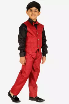 Red 3 Piece Baba Suit Set Cotton For boys // Western Wear