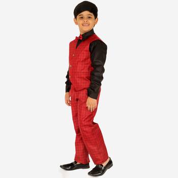 Red 3 Piece Baba Suit Set Cotton For boys // Western Wear 4