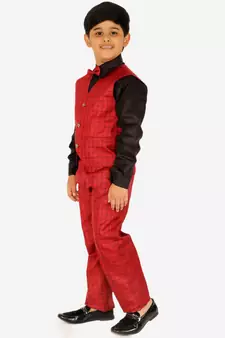 Red 3 Piece Baba Suit Set Cotton For boys // Western Wear