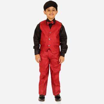 Red 3 Piece Baba Suit Set Cotton For boys // Western Wear 1