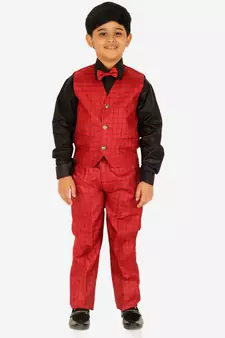 Red 3 Piece Baba Suit Set Cotton For boys // Western Wear