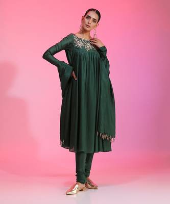 Sequin And Zardozi Green Kalidar Set 1