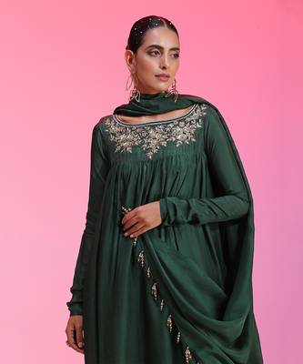 Sequin And Zardozi Green Kalidar Set 3