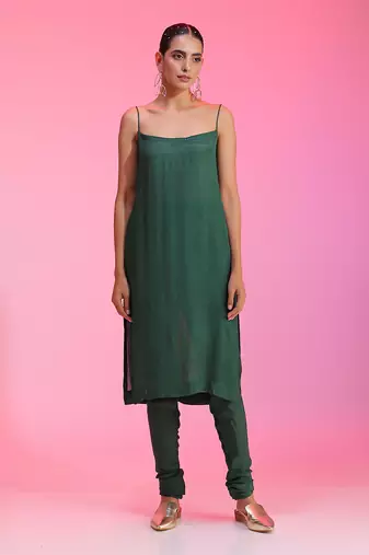 Sequin And Zardozi Green Kalidar Set