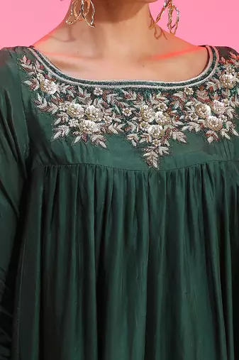 Sequin And Zardozi Green Kalidar Set