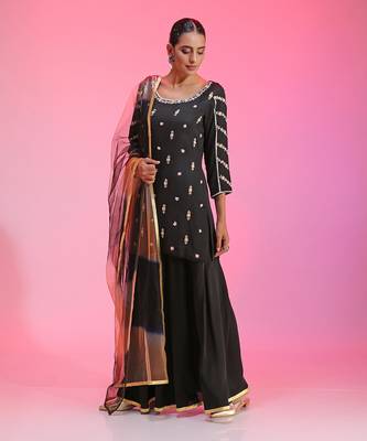 Sequin And Beaded Black Sharara Set 1