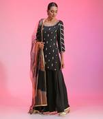 Sequin And Beaded Black Sharara Set