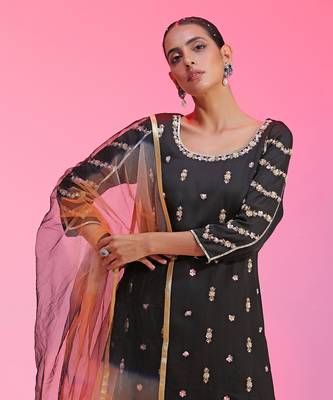 Sequin And Beaded Black Sharara Set 2