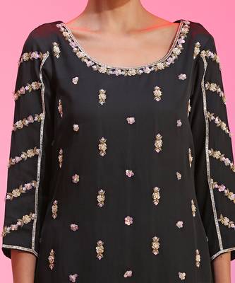 Sequin And Beaded Black Sharara Set 3