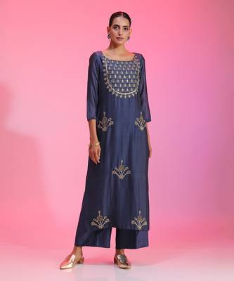 Zardozi And Pitta Blue Kurta Set 2