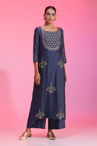 Zardozi And Pitta Blue Kurta Set