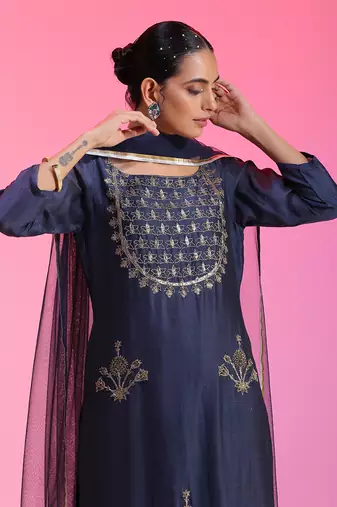 Zardozi And Pitta Blue Kurta Set