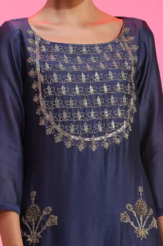 Zardozi And Pitta Blue Kurta Set
