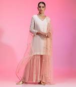 Sequin And Beadwork Ivory And Pink Sharara Set