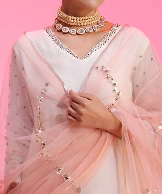 Sequin And Beadwork Ivory And Pink Sharara Set 3