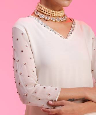 Sequin And Beadwork Ivory And Pink Sharara Set 4