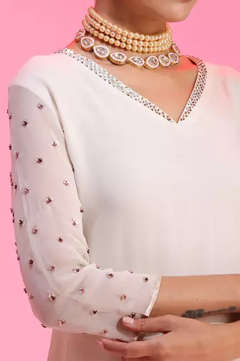 Sequin And Beadwork Ivory And Pink Sharara Set