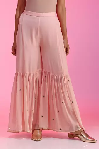 Sequin And Beadwork Ivory And Pink Sharara Set