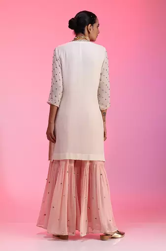 Sequin And Beadwork Ivory And Pink Sharara Set