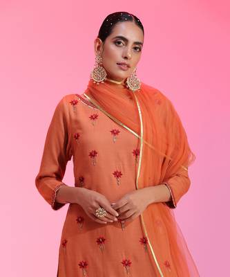 Resham Work Rust Kurta Set 3
