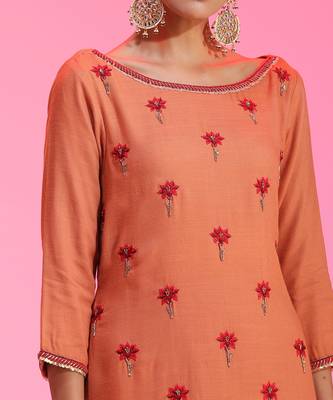 Resham Work Rust Kurta Set 4