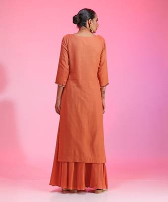 Resham Work Rust Kurta Set 6