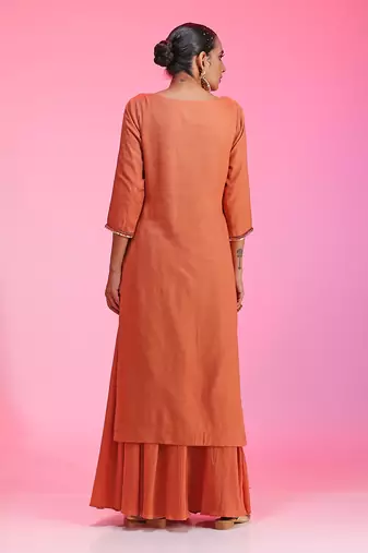 Resham Work Rust Kurta Set