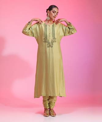Zardozi Neck Green Kalidar Set 3