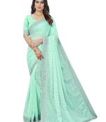 Trendmalls Heavy Designer Chiffon Sirojgi Turquoise Party Wear Saree With Blouse