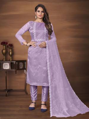 Beautiful Organza Fabric Purple Colour Thread And Sequance Embroidery Work Salwaar Suit 1