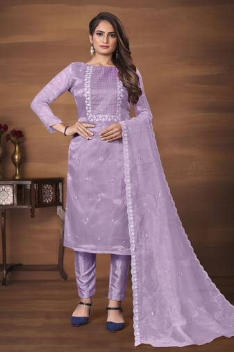 Beautiful Organza Fabric Purple Colour Thread And Sequance Embroidery Work Salwaar Suit